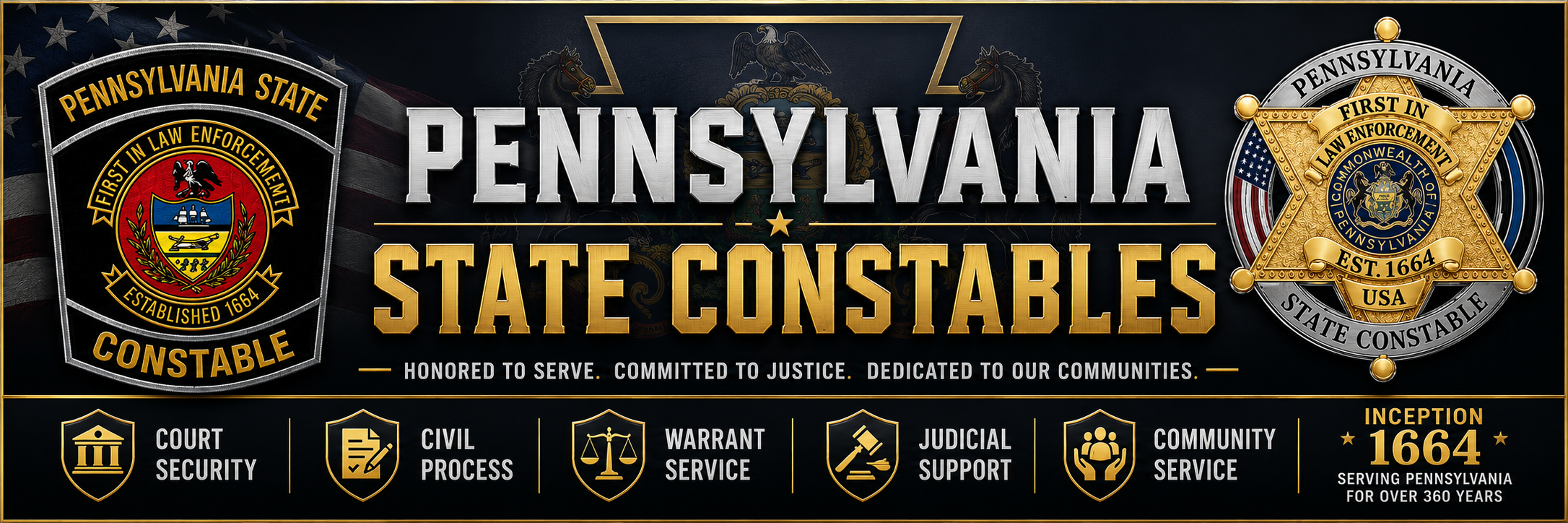 Pennsylvania State Constables — honored to serve, committed to justice, and dedicated to our communities. Court security, civil process, warrant service, judicial support, and community service.